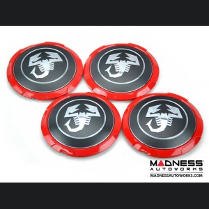 Genuine Mopar Wheel Center Cap Set For 2012-2018 Fiat 500 - Black With Red Trim (4)